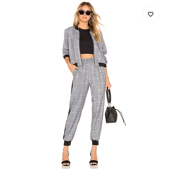 NWT REVOLVE Bobi Black Menswear Plaid Bomber Ivory & Black - Picture 2 of 10